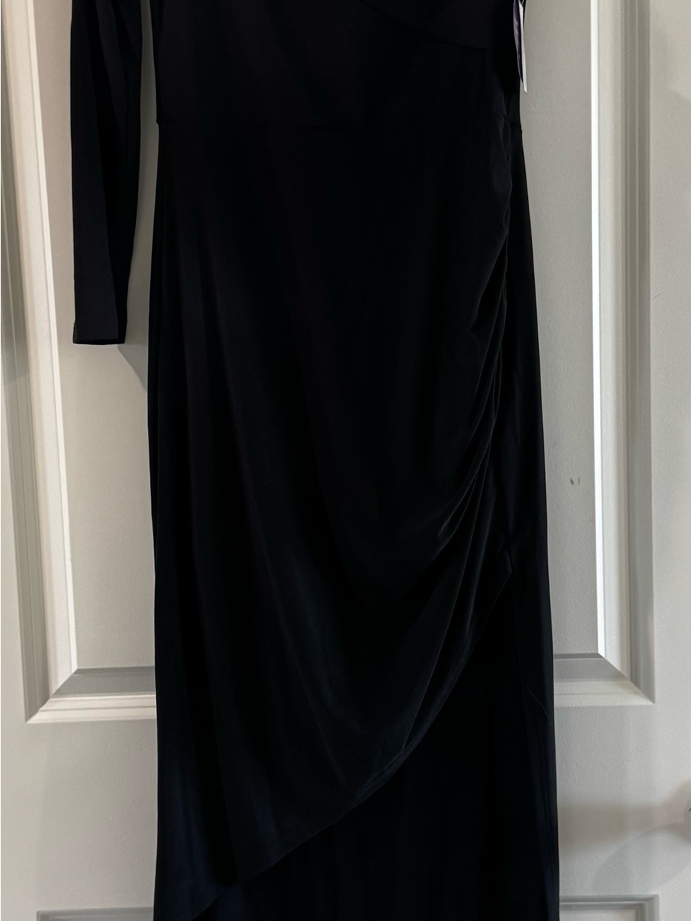 Windsor Black Long-Sleeve Draped Evening Gown